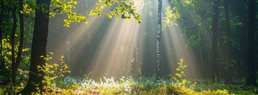 Sonnenstrahlen im Wald als Symbol für innere Klärung, Ruhe und Orientierung