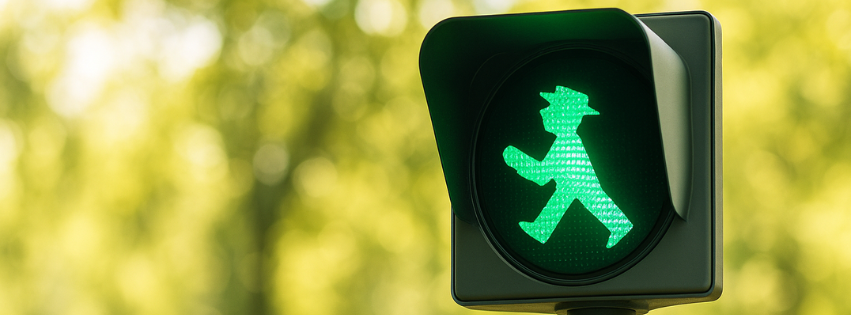 Grüne Fußgängerampel als Symbol für Neubeginn und Veränderung bei Burnout